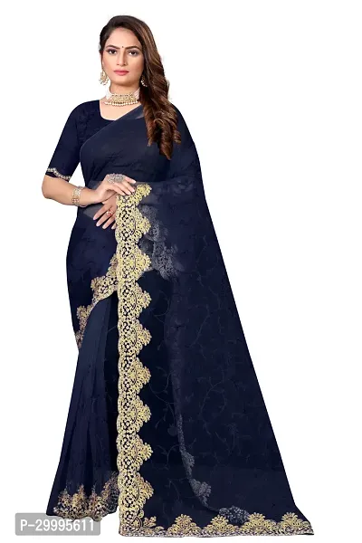 Stylish Black Net Saree With Blouse Piece For Women