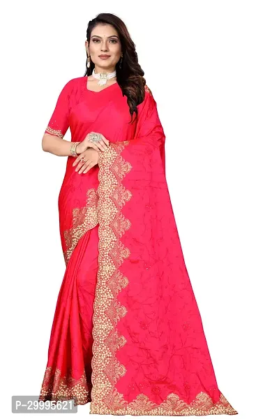 Stylish Pink Art Silk Saree With Blouse Piece For Women-thumb0