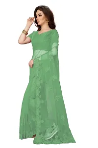 Stylish Green Net Saree With Blouse Piece For Women-thumb1