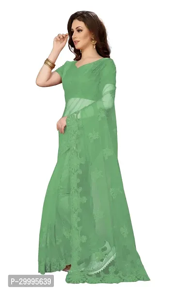 Stylish Green Net Saree With Blouse Piece For Women-thumb2