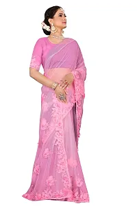 Stylish Pink Net Saree With Blouse Piece For Women-thumb3