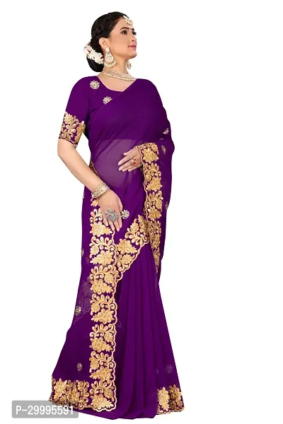 Stylish Wine Georgette Saree With Blouse Piece For Women-thumb2