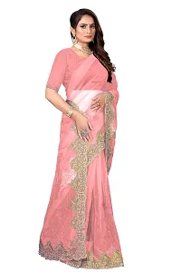 Stylish Peach Net Saree With Blouse Piece For Women-thumb1