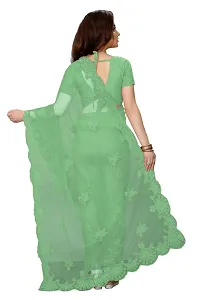 Stylish Green Net Saree With Blouse Piece For Women-thumb2