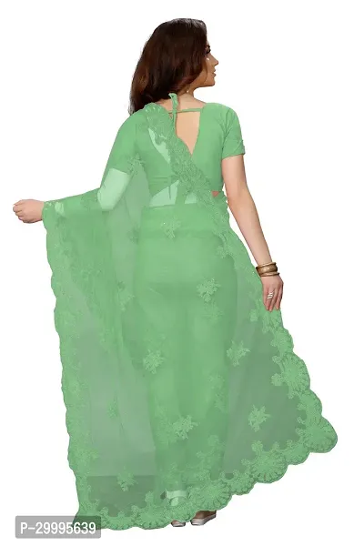 Stylish Green Net Saree With Blouse Piece For Women-thumb3