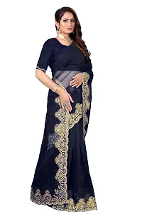 Stylish Black Net Saree With Blouse Piece For Women-thumb1