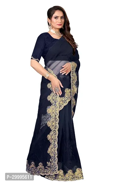 Stylish Black Net Saree With Blouse Piece For Women-thumb2