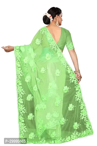 Stylish Light Green Net Saree With Blouse Piece For Women-thumb3