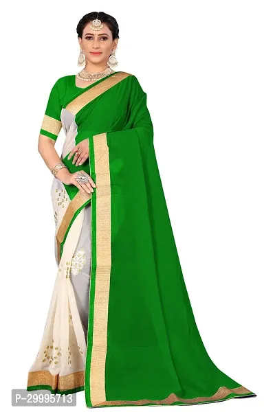 Stylish Green Georgette Saree With Blouse Piece For Women