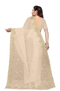 Stylish Beige Net Saree With Blouse Piece For Women-thumb2