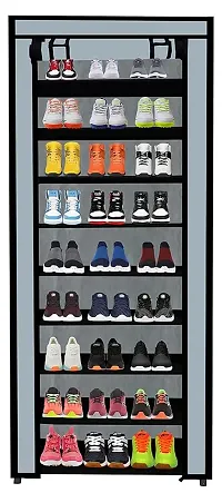 Raxon World Multipurpose Collapsible 9 Layer Metal Wardrobe, Cloth and Shoe Organiser For Home and Office (Grey, Metal)