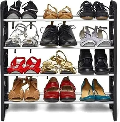 Powerest 4 Layer Plastic Shoe Rack Shoe Cabinet Shoe Organizer, Foldable, Black Diy (Small)