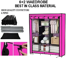 Konline 3-Door Foldable Wardrobe, 8 Storage Racks, (Plastic,Fabric) (Pink)-thumb2