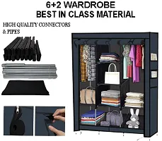 Konline 3-Door Foldable Wardrobe, 8 Storage Racks, (Plastic,Fabric) (Black)-thumb2