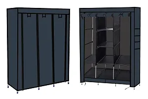 Konline 3-Door Foldable Wardrobe, 8 Storage Racks, (Plastic,Fabric) (Black)-thumb1