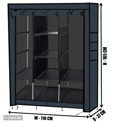 Konline 3-Door Foldable Wardrobe, 8 Storage Racks, (Plastic,Fabric) (Black)-thumb4