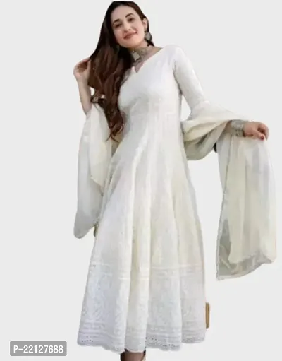 Stylish White Cotton Anarkali Style Long Gown Kurta-thumb0