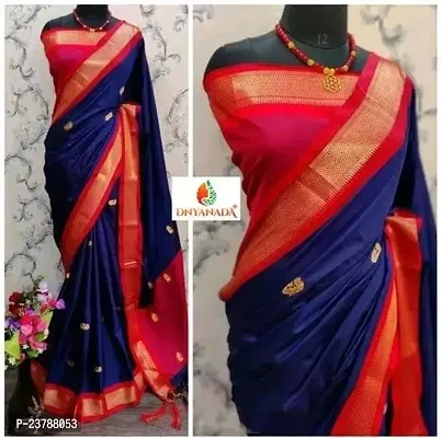 Stylish Women Cotton Silk Saree with Blouse Piece-thumb0