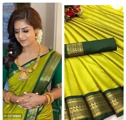 Stylish Women Cotton Silk Saree with Blouse Piece