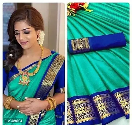 Stylish Women Cotton Silk Saree with Blouse Piece