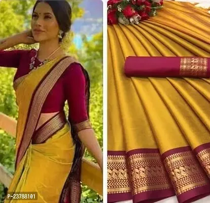 Stylish Women Cotton Silk Saree with Blouse Piece-thumb0