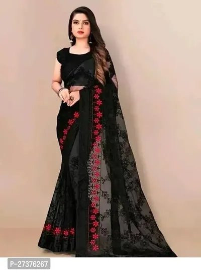 Womens Net Saree With Floral Embroidery PACK OF 1-thumb0