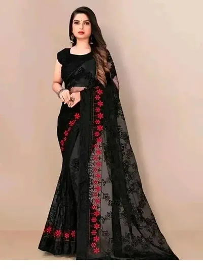 Vivera Desiner Soft Net Floral Embroidered Saree With Embroidered Border All Over Saree