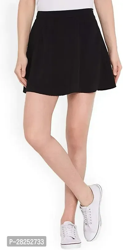 Solid High Waist Flared Skater Side Zip Skirt for Women and Girl - Black-thumb0