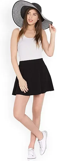 Solid High Waist Flared Skater Side Zip Skirt for Women and Girl - Black-thumb2