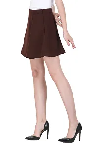 Solid High Waist Flared Skater Side Zip Skirt for Women and Girl - Brown-thumb1