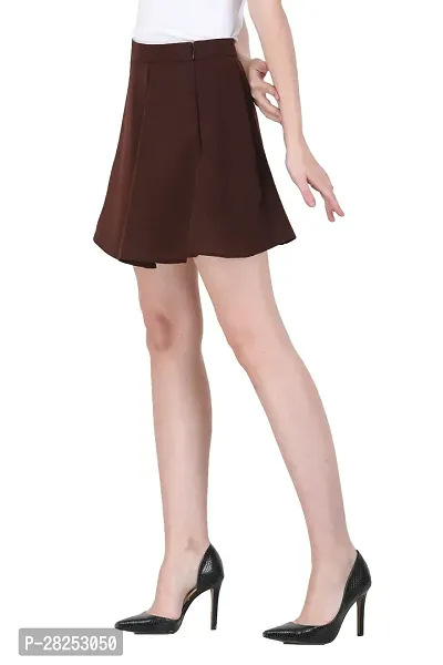 Solid High Waist Flared Skater Side Zip Skirt for Women and Girl - Brown-thumb2