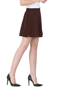 Solid High Waist Flared Skater Side Zip Skirt for Women and Girl - Brown-thumb2