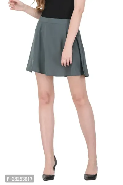 Solid High Waist Flared Skater Side Zip Skirt for Women and Girl - Grey-thumb0