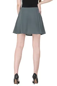 Solid High Waist Flared Skater Side Zip Skirt for Women and Girl - Grey-thumb3