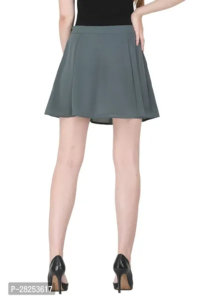 Solid High Waist Flared Skater Side Zip Skirt for Women and Girl - Grey-thumb4