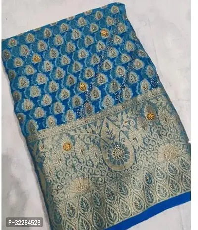 Beautiful Blue Organza Printed Saree With Blouse Piece For Women-thumb0