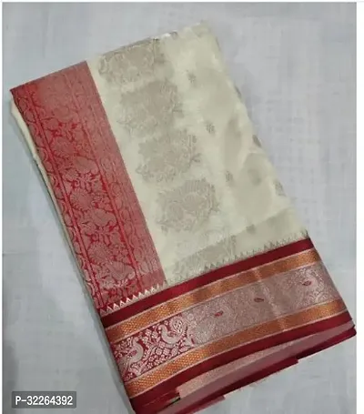 Beautiful White Art Silk Woven Design Saree With Blouse Piece For Women