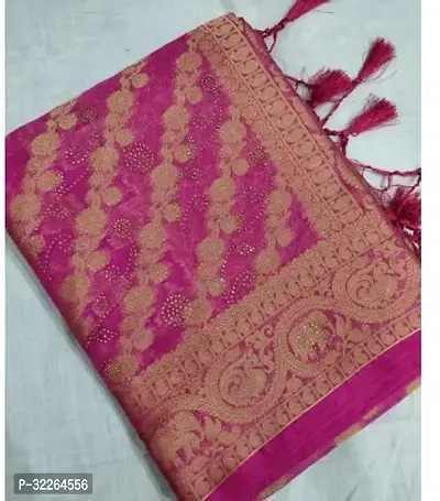 Beautiful Pink Organza Printed Saree With Blouse Piece For Women