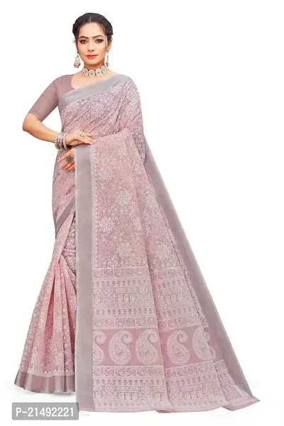 SSH Semi Cotton Women Floral Printed Saree With Unstitched Blouse Piece (Pink)-thumb0