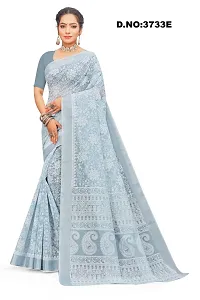 SSH Semi Cotton Women Floral Printed Saree With Unstitched Blouse Piece (Blue)-thumb3