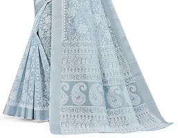 SSH Semi Cotton Women Floral Printed Saree With Unstitched Blouse Piece (Blue)-thumb1