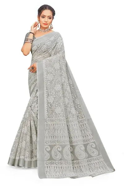 SSH Semi Cotton Women Floral Printed Saree With Unstitched Blouse Piece