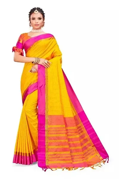 BENGAL HANDLOOM Traditional Handloom Plain SiCo Colour check Ghicha Saree