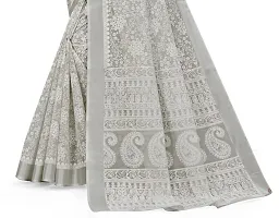 SSH Semi Cotton Women Floral Printed Saree With Unstitched Blouse Piece (Grey)-thumb2