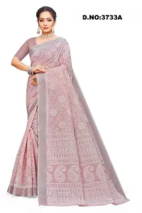 SSH Semi Cotton Women Floral Printed Saree With Unstitched Blouse Piece (Pink)-thumb3