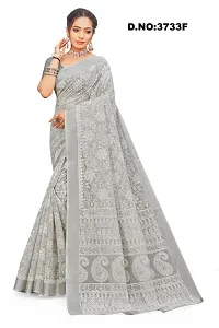 SSH Semi Cotton Women Floral Printed Saree With Unstitched Blouse Piece (Grey)-thumb1