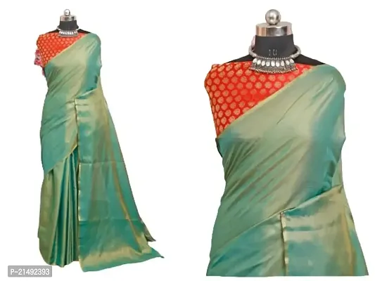 SSH Erode Silk Saree for Women Plain Saree With Unstitched Blouse Piece (Green)-thumb0