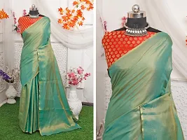 SSH Erode Silk Saree for Women Plain Saree With Unstitched Blouse Piece (Green)-thumb1