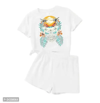 Fabulous White Cotton Printed T-Shirts with Shorts For Boys-thumb0