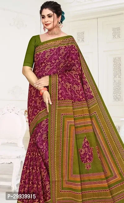 Stylish Maroon Cotton Printed Saree without Blouse piece For Women